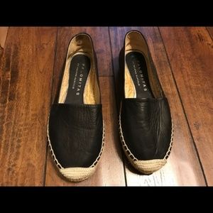 Palomitas black leather espadrilles slip one